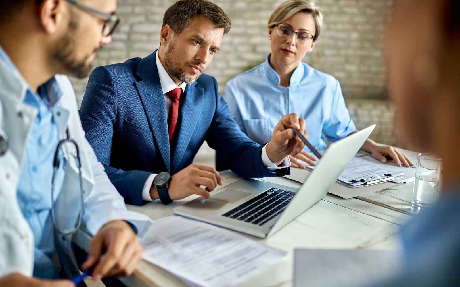 Health administrator talking on the phone