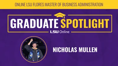 Graphic with image of MBA graduate  Nicholas Mullen.