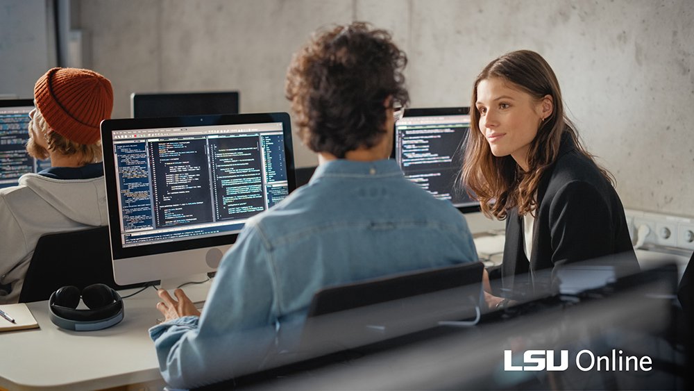 Two computer developers talking