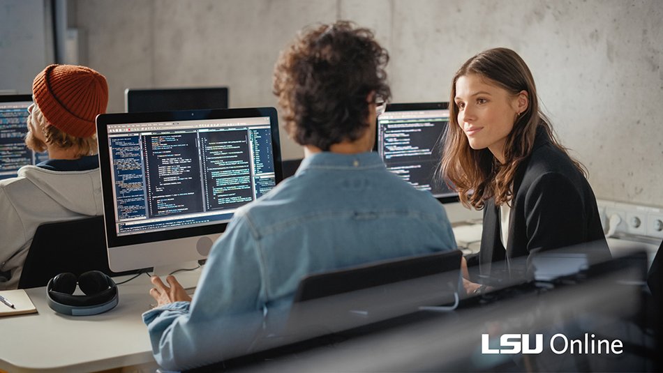 Two computer developers talking