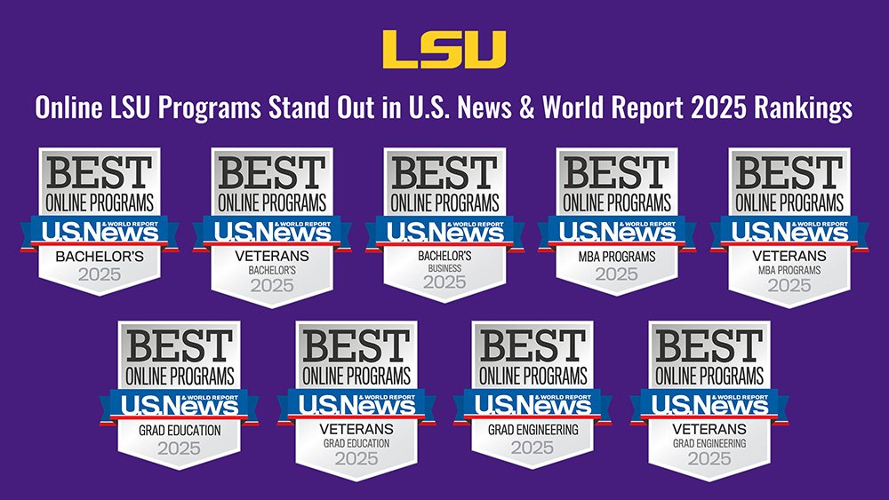 Multiple online LSU programs rank among the Best Online Programs by U.S. News & World Report.