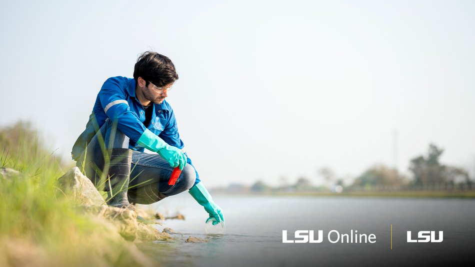 Coastal environmental science student taking water samples at the beach