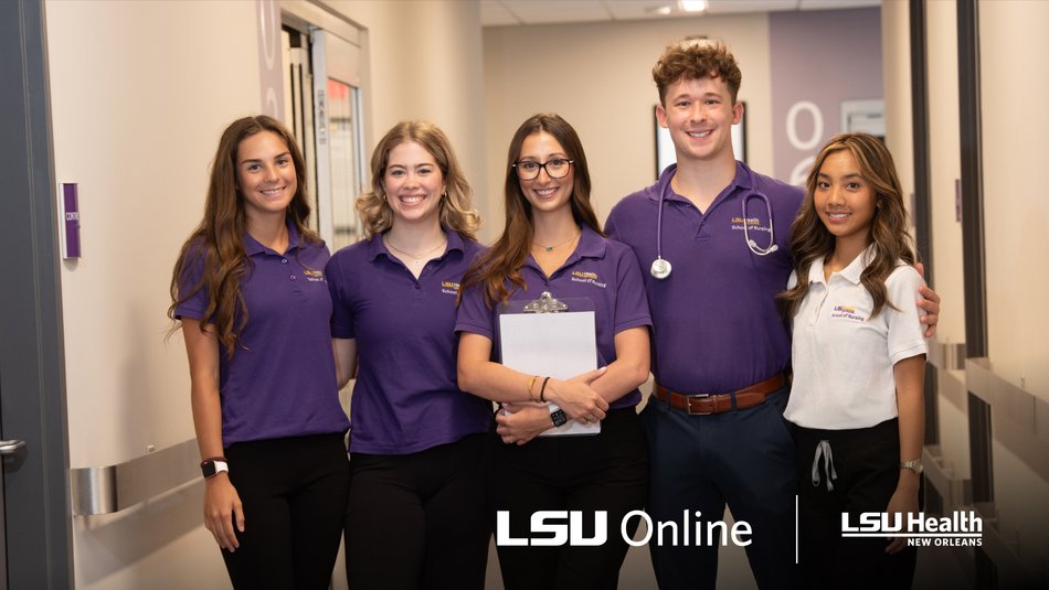 5 LSUHNO students smiling for a picture