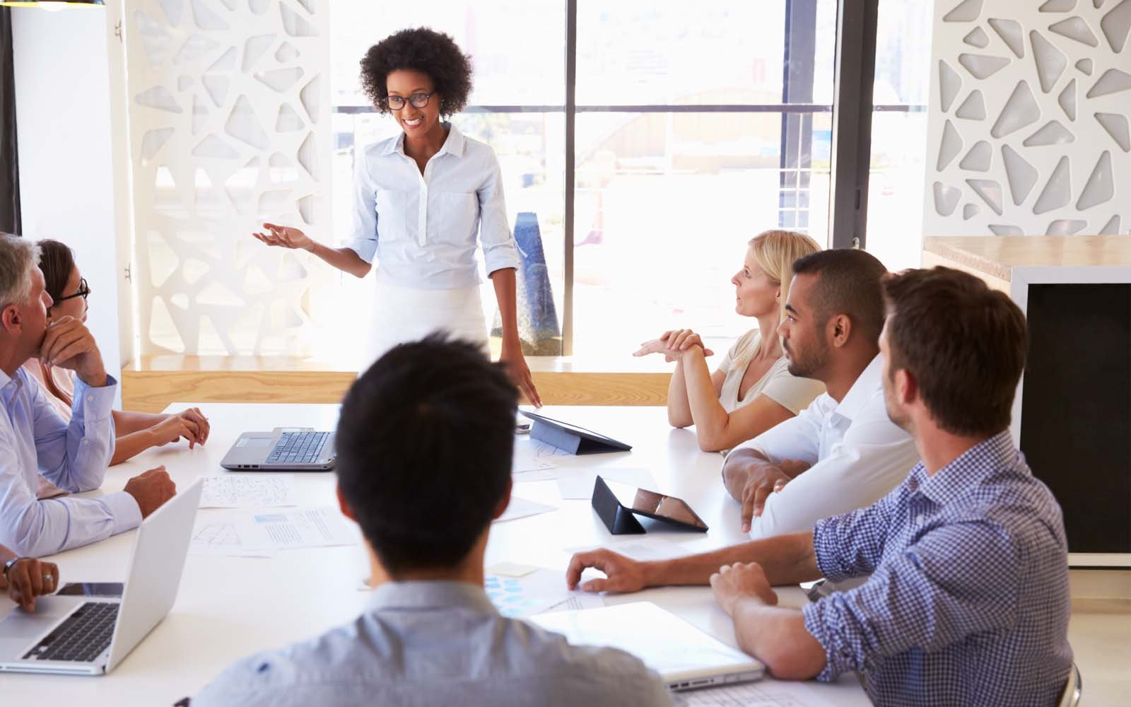 Construction manager in a meeting
