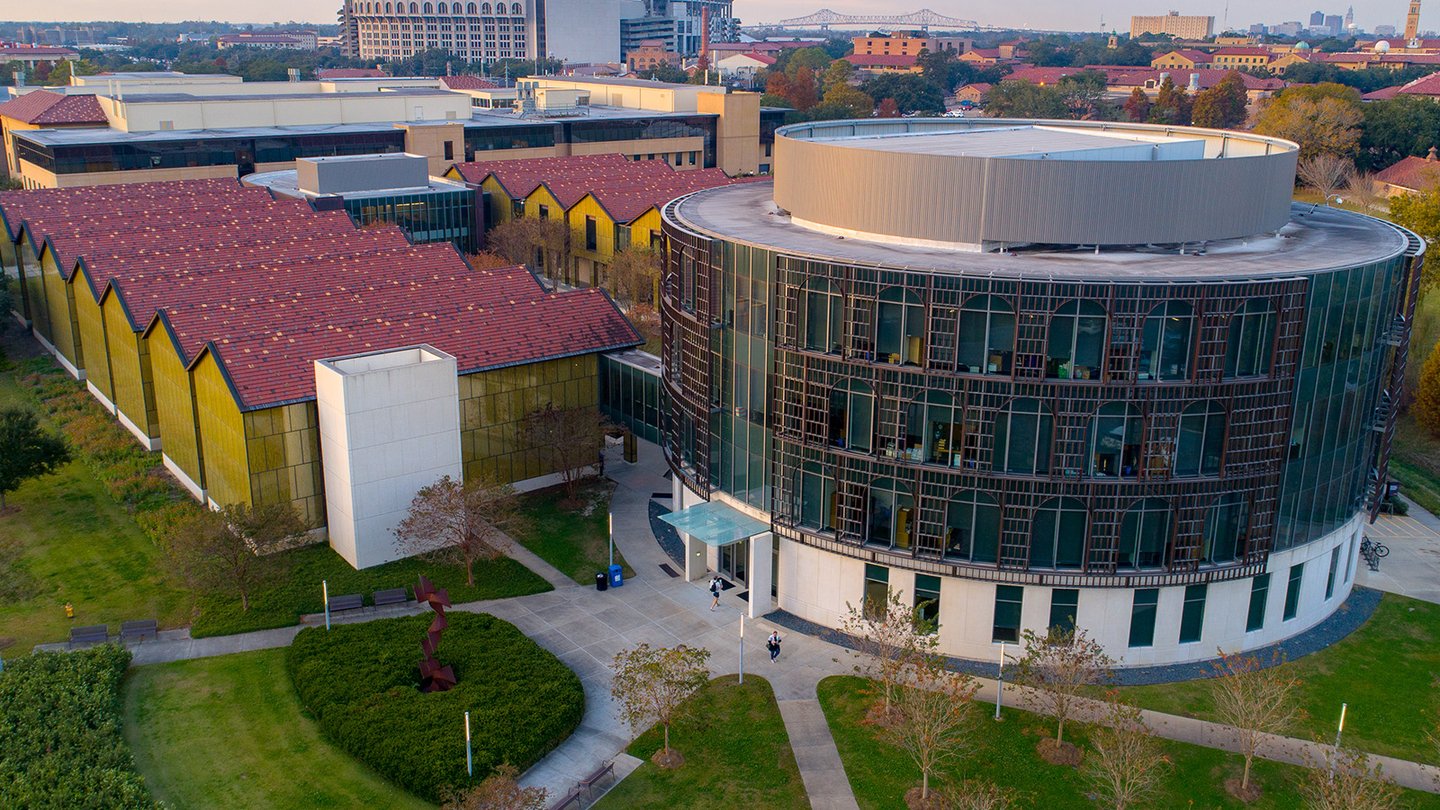 aerial photo of LSU Business Education Complex