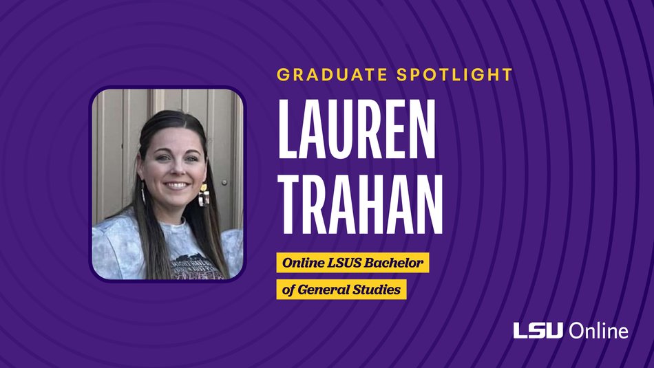 Graphic with image of Lauren Trahan