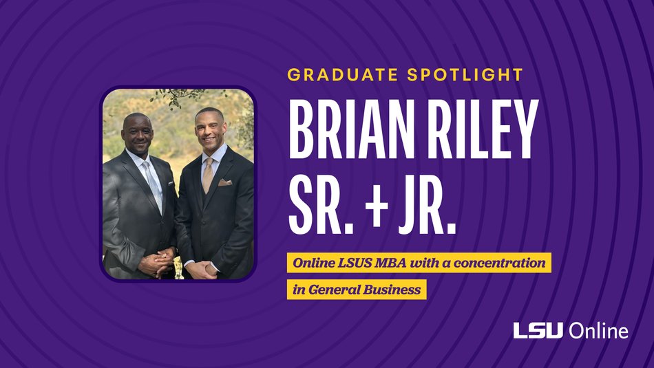 Graphic with image of father and son, Brian Riley Sr. and Jr.