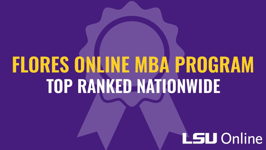 Graphic with text reading Flores Online MBA Program Top-Ranked Nationwide