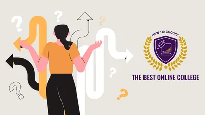 graphic of computer with text on screen how to choose the best online college