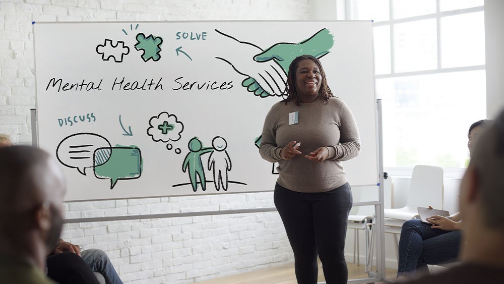 Woman leading public health seminar