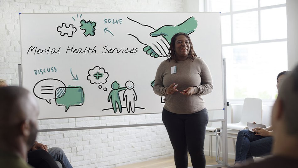 Woman leading public health seminar