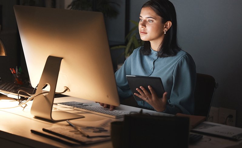 Student at desk on computer