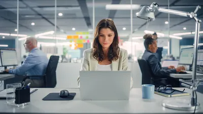 Woman working on laptop