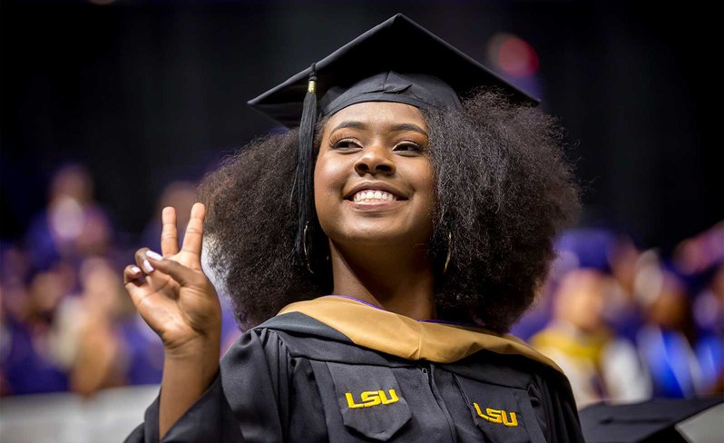 Smiling LSU Graduate at Spring Commencement