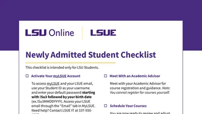 LSUE Newly Admitted Student Checklist