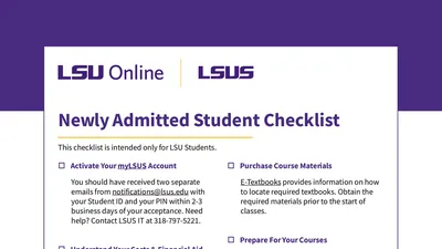 LSUS Newly Admitted Student Checklist