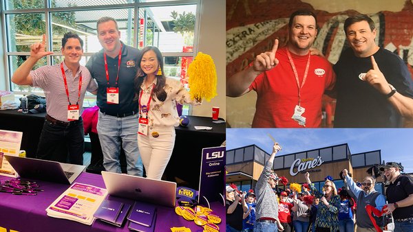 Images of Raising Cane's employees and LSU Online representatives