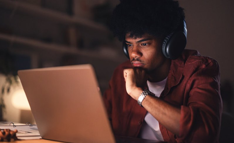 Online student using laptop