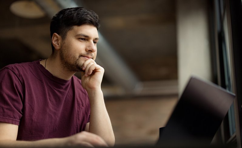 Online student using laptop