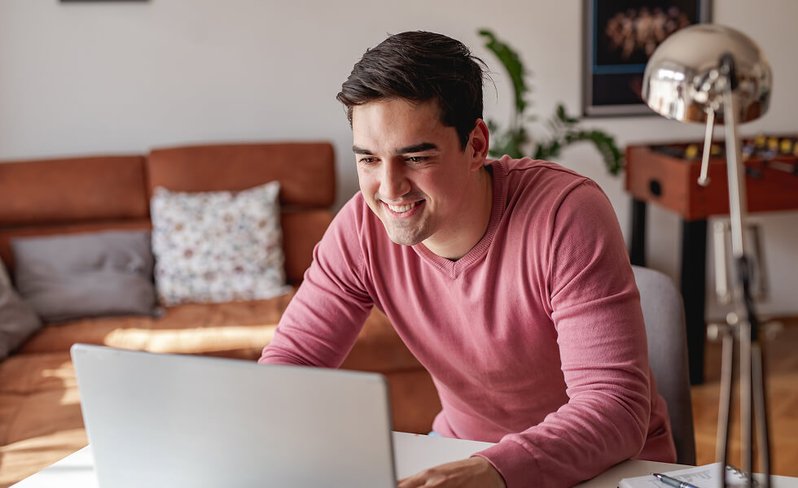 Online student using laptop
