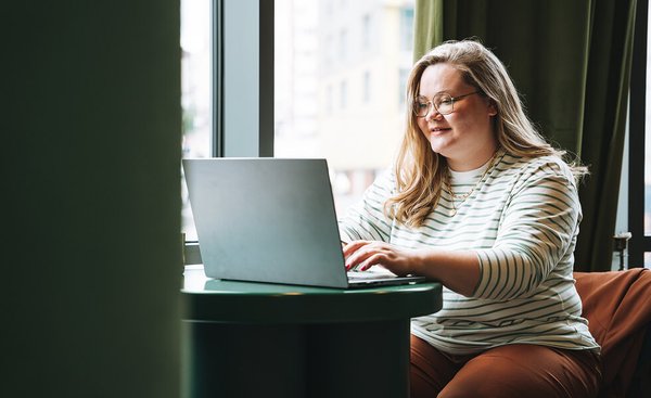 Online student using laptop