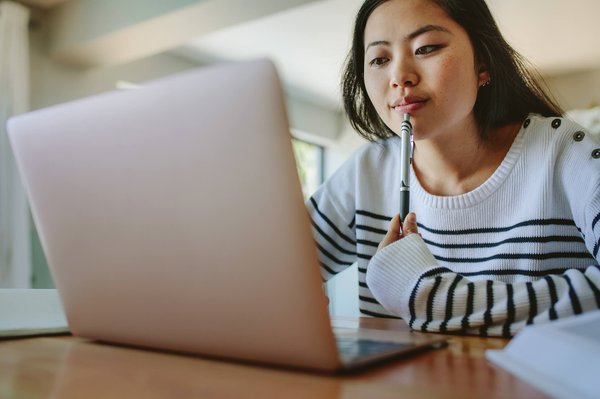 Student studying on laptop